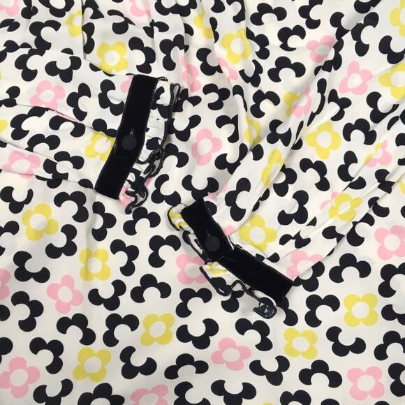 Orla Kiely x Leith Clark Blouse Bib Neck Floral Button Back Velvet Trim Womens 2 - Picture 13 of 15